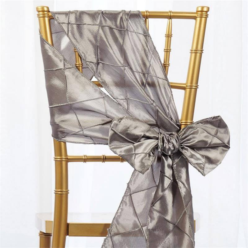 5 PCS | 7 Inch x 106 Inch | Silver Pintuck Chair Sash | eFavorMart#whtbkgd