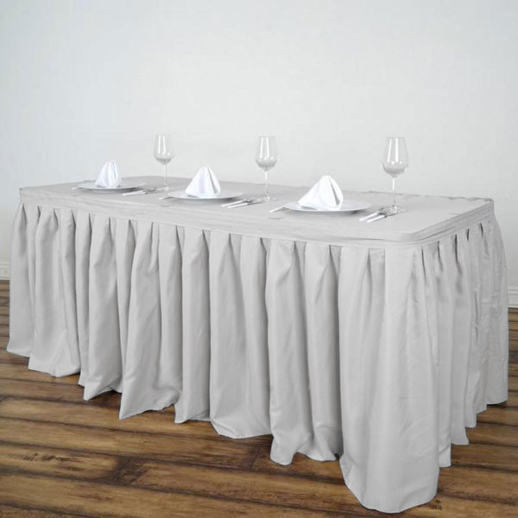 Silver Pleated Polyester Table Skirt 14 Feet