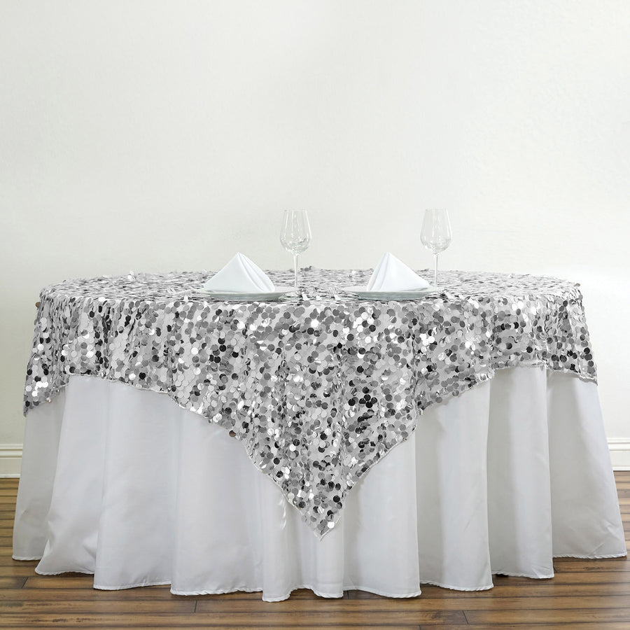 72" Premium Big Payette Sequin Overlay For Wedding Banquet Catering Party Table Decorations - Silver