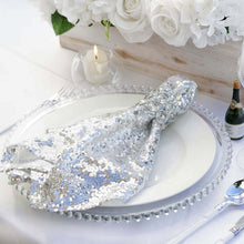 Silver Premium Sequin Cloth Dinner Napkin 20 Inch x 20 Inch