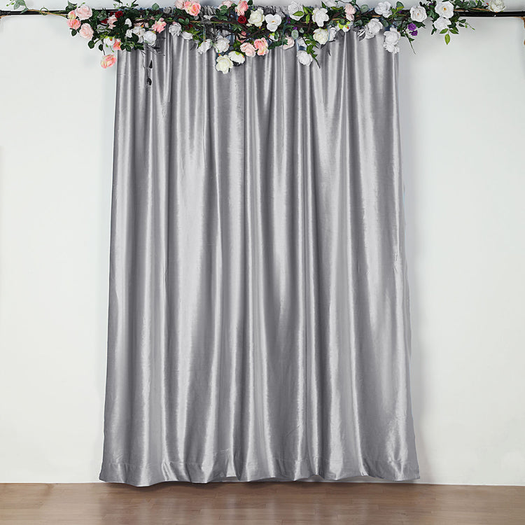 8 Feet Silver Velvet Premium Fabric Backdrop Drape Curtain, Privacy Photo Booth Event Divider Panel