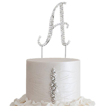 Silver Rhinestone Monogram Letter and Number Cake Toppers 2.5"