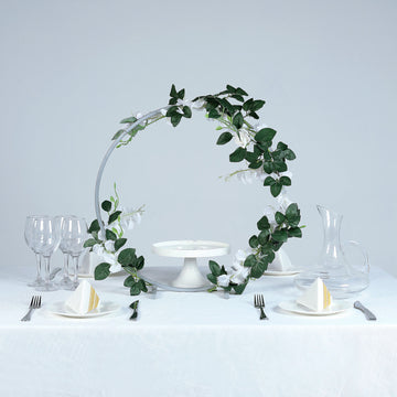 Silver Round Arch Wedding Centerpiece, Metal Hoop Wreath Tabletop Decor 20"
