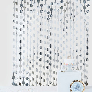 Add a Touch of Elegance with the Silver Round Chain Foil Fringe Curtain