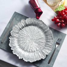 6 Pack | 13Inch Silver Round Reef Acrylic Plastic Charger Plates, Dinner Charger Plates