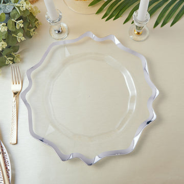 Enhance Your Table Setting with Silver Scalloped Edge Clear Acrylic Charger Plates