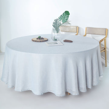 Silver Seamless Linen Round Tablecloth, Slubby Textured Wrinkle Resistant Tablecloth 108"