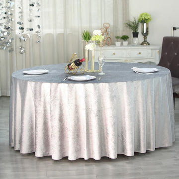 Silver Seamless Premium Velvet Round Tablecloth, Reusable Linen 120"