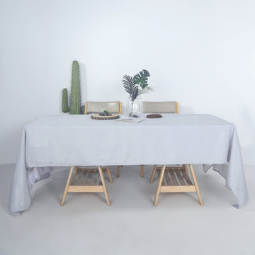 60"x126" Silver Seamless Rectangular Tablecloth, Linen Table Cloth With Slubby Textured, Wrinkle Resistant