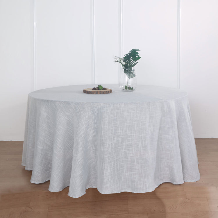 Silver Wrinkle Resistant Linen Round Tablecloth With Slubby Texture 120 Inch