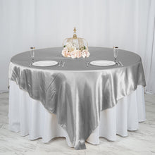 90 Inch x 90 Inch Silver Seamless Satin Square Tablecloth Overlay