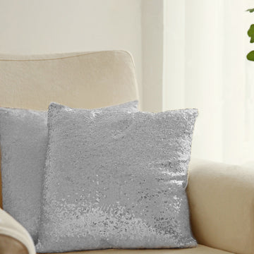 2 Pack | 18" Silver Sequin Decorative Square Throw Pillow Cover