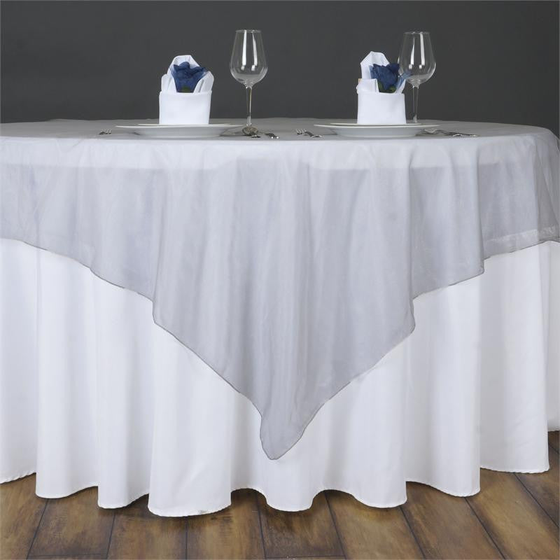 Silver Sheer Organza 60 Inch x 60 Inch Square Table Overlay#whtbkgd