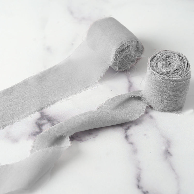 2 pack 6 yard Silver Silk Like Chiffon Ribbon Roll for Bouquet and Gift