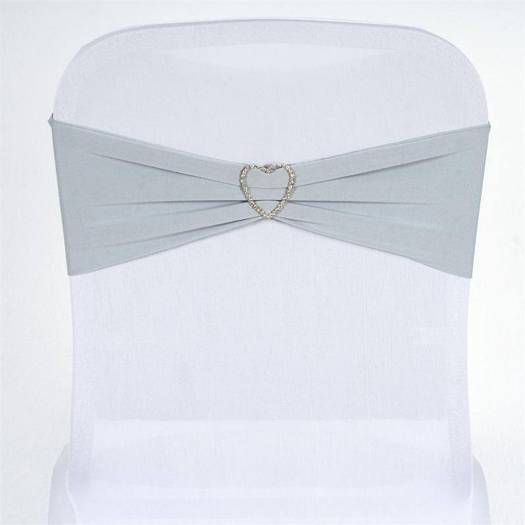 5 Pack Silver Spandex Stretch Chair Sashes Bands Heavy Duty with Two Ply Spandex - 5x12inch