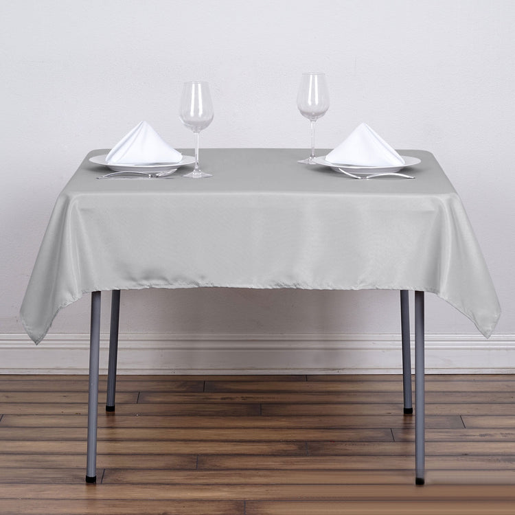 Square Silver Polyester Tablecloth 54 Inch