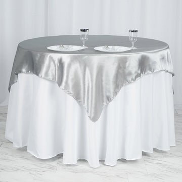 60"x60" Silver Square Smooth Satin Table Overlay