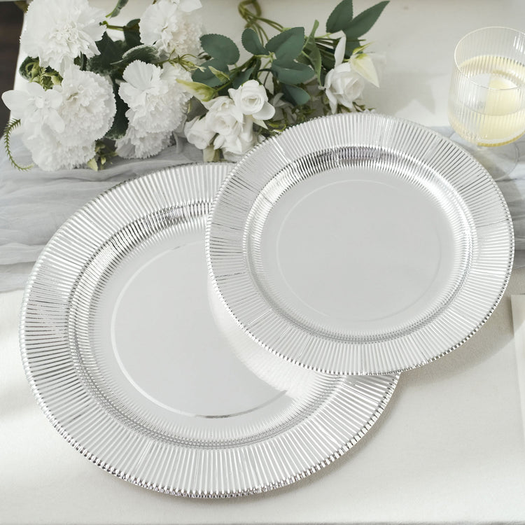 Silver Sunray Dessert Plates With Gold Rim 8 Inch 25 Pack