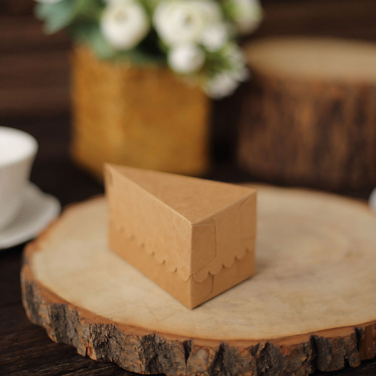 4 Inch X 2.5 Inch Natural Colored Single Slice Triangular Scalloped Top Cake Boxes