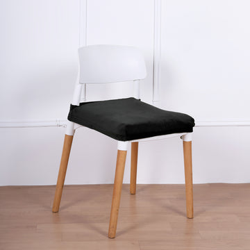 Slide On Black Stretch Velvet Dining Chair Seat Cushion Cover With Ties