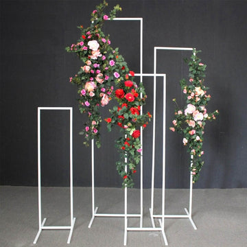Set of 4 Slim White Metal Frame Wedding Arch, Rectangular Backdrop Stand, Floral Display Frame 3.6ft, 4.5ft, 5.5ft, 6.5ft
