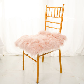 Soft Dusty Rose Faux Sheepskin Fur Square Seat Cushion Cover, Small Shag Area Rug 20"