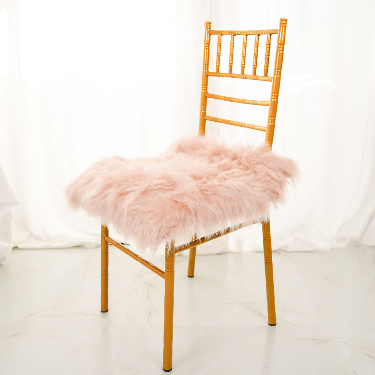 20 Inch Square Seat Cushion Cover in Soft Dusty Rose Faux Sheepskin Fur