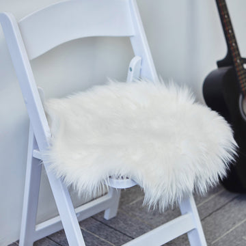 Soft White Faux Sheepskin Fur Square Seat Cushion Cover, Small Shag Area Rug 20"