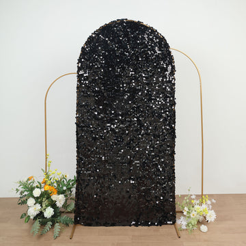 7ft Sparkly Black Big Payette Sequin Fitted Wedding Arch Cover For Round Top Chiara Backdrop Stand