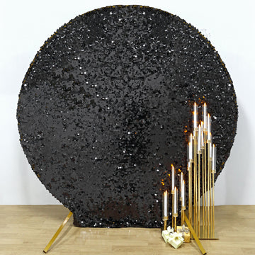 7.5ft Sparkly Black Big Payette Sequin Wedding Arch Backdrop Cover, Round Fitted Arbor Cover