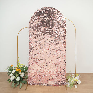 7ft Sparkly Blush Big Payette Sequin Fitted Wedding Arch Cover For Round Top Chiara Backdrop Stand