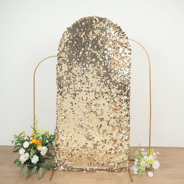Sparkly Champagne Double Sided Big Payette Sequin Fitted Wedding Arch Cover For Round Top Chiara Backdrop Stand 7ft