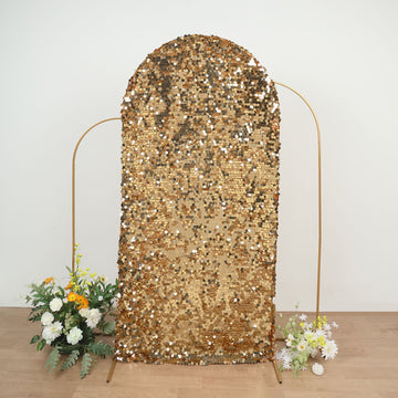 7ft Sparkly Gold Big Payette Sequin Fitted Wedding Arch Cover For Round Top Chiara Backdrop Stand
