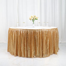 Gold Sequin Satin 17 Feet Pleated Table Skirt With Velcro Top