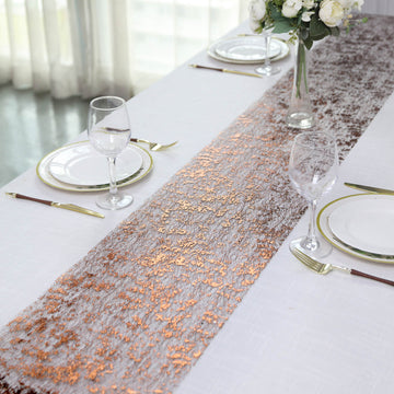 Sparkly Metallic Bronze Foil Thin Mesh Polyester Table Runner 25GSM 108"