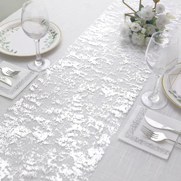 108" Sparkly Metallic Silver Foil Thin Mesh Polyester Table Runner - 25GSM