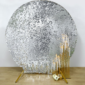 7.5ft Sparkly Silver Big Payette Sequin Wedding Arch Backdrop Cover, Round Fitted Arbor Cover