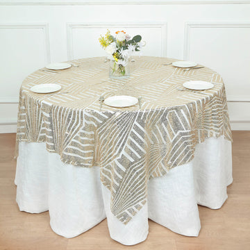 Elevate Your Event Decor with the Square Champagne Diamond Glitz Sequin Table Overlay