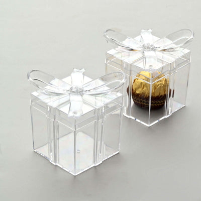 Clear gift boxes with decorative lids for chocolates or small treats