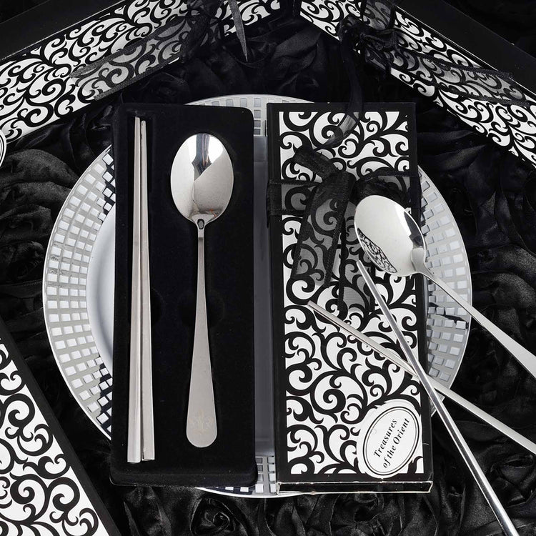Stainless Steel Spoon & Chopsticks Set Party Favor With Gift Box Ribbon & Tag