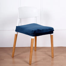Velvet Dining Chair Seat Cushion Cover In Navy Blue With Ties