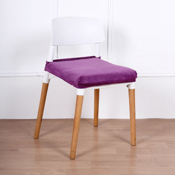 Stretch Purple Dining Chair Seat Cover, Velvet Chair Cushion Protector With Tie