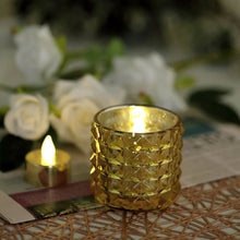 Gold Mercury Glass Votive and Tealight Holders 3 Inch with Studs and Faceted Design 6 Pack