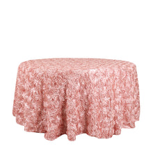 Grandiose Dusty Rose Satin Tablecloth 120 Inch 3D Rosette Design