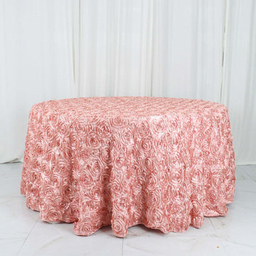 Dusty Rose Seamless Grandiose 3D Rosette Satin Round Tablecloth 120
