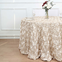 Satin Round Tablecloth With Grandiose 3D Rosette Design 120 Inch 