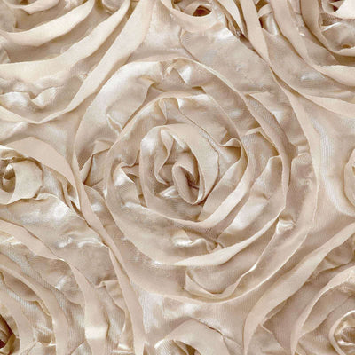 Close-up of textured fabric roses in soft beige tones.