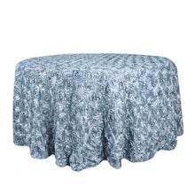 Grandiose Dusty Blue Satin Tablecloth 120 Inch 3D Rosette Design
