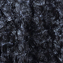 120inch Black Grandiose 3D Rosette Satin Round Tablecloth#whtbkgd