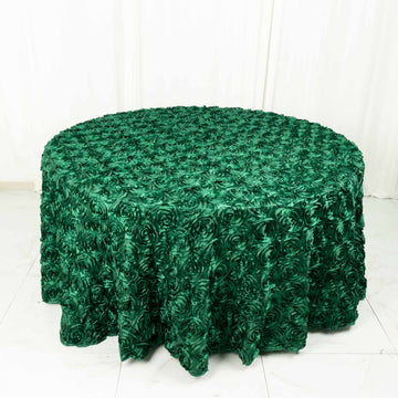 Hunter Emerald Green Seamless Grandiose 3D Rosette Satin Round Tablecloth 120